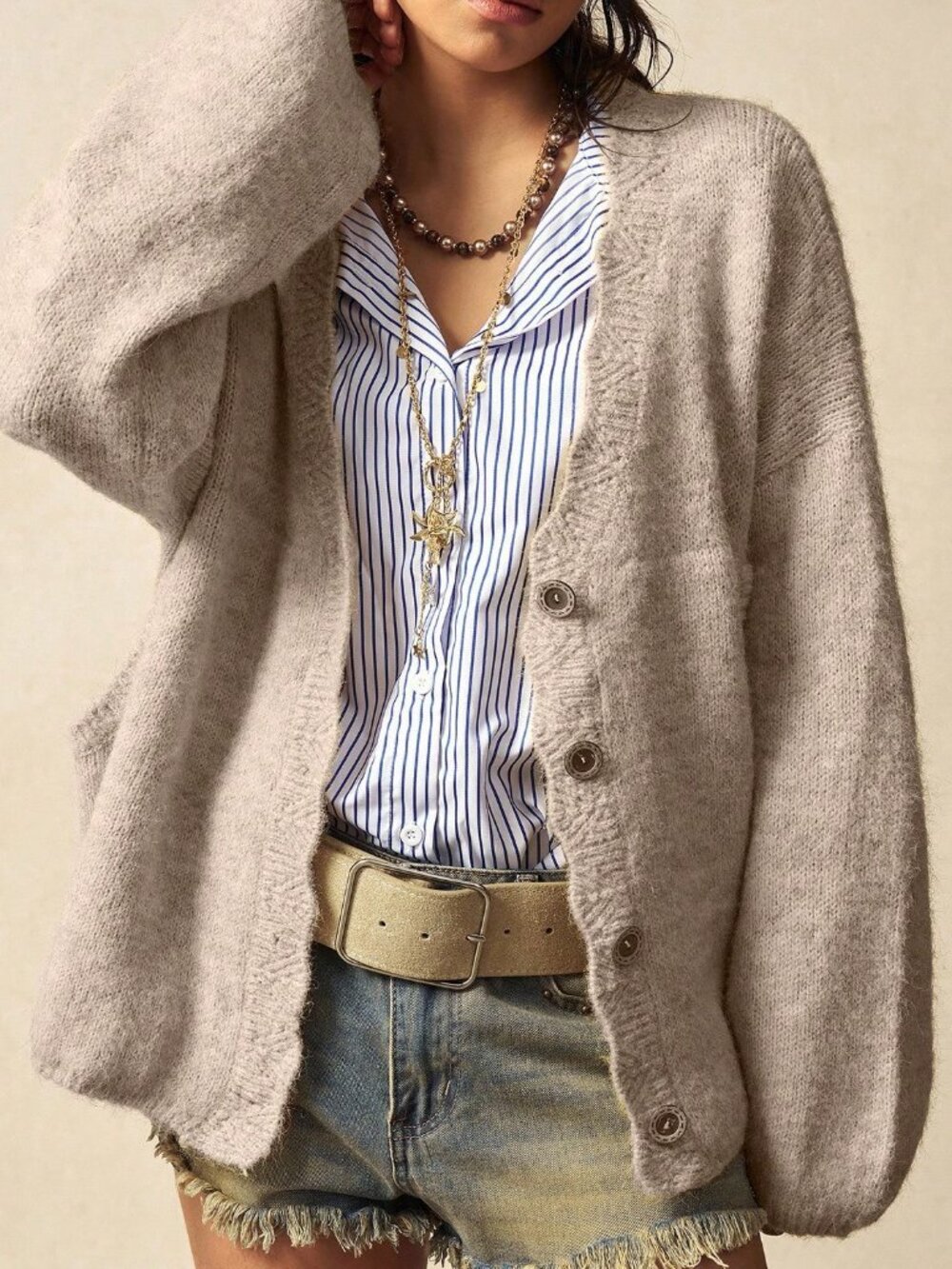 Apricot Boho Casual Women's Fuzzy Cardigan - Picture 2 of 8